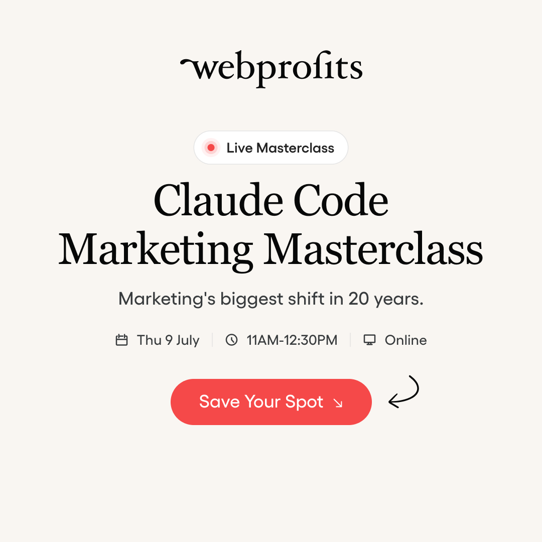 Webprofits Facebook ad: Claude Code Marketing Masterclass