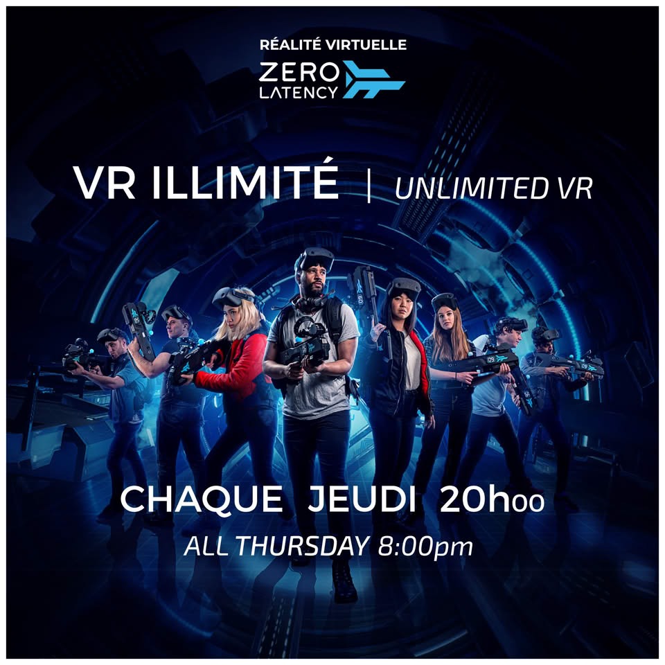 Réalité Virtuelle ZERO LATENCY Montréal Facebook ad: RÉSERVEZ VOTRE JEUDI!