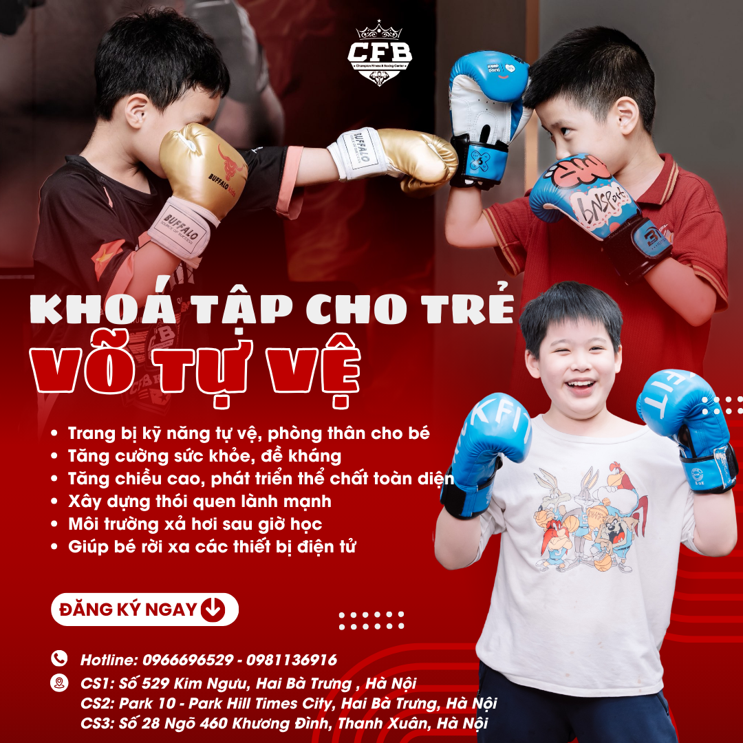 CFB Kickfit Facebook ad: Ba mẹ đặt lịch cho con tập thử miễn phí!