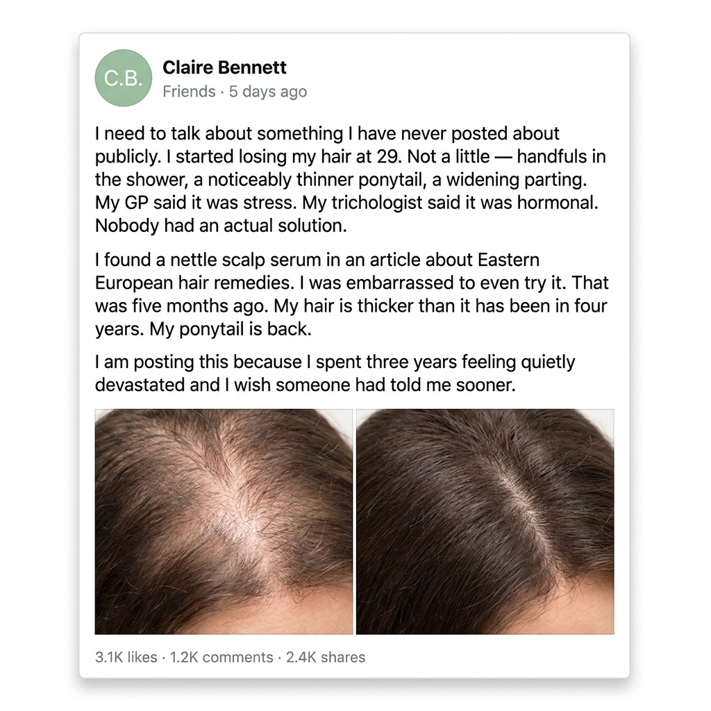 Organic Cosmetics - InaEssentials.co.uk Facebook ad: She Lost Her Hair at 29. Then Found This.
