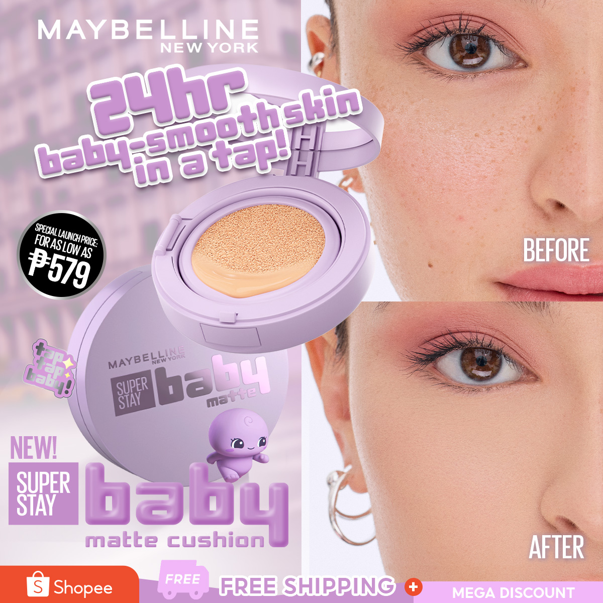 Maybelline New York Facebook ad: 24HR BLURRED PORES