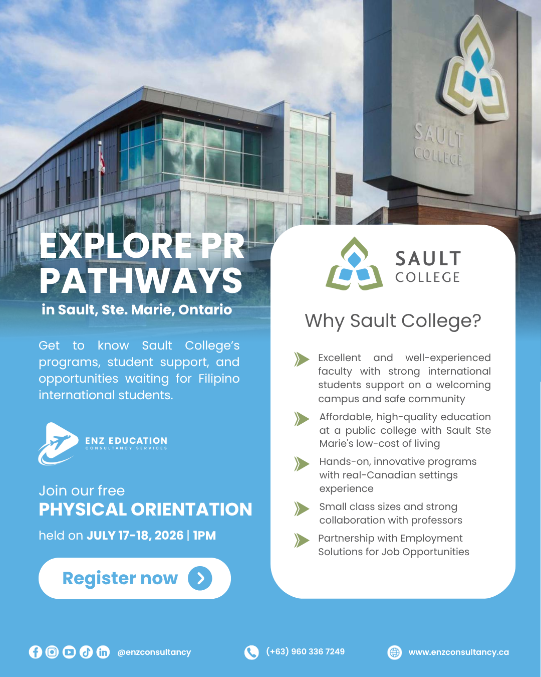 ENZ Education Consultancy Services Facebook ad: Study in Canada with Sault College