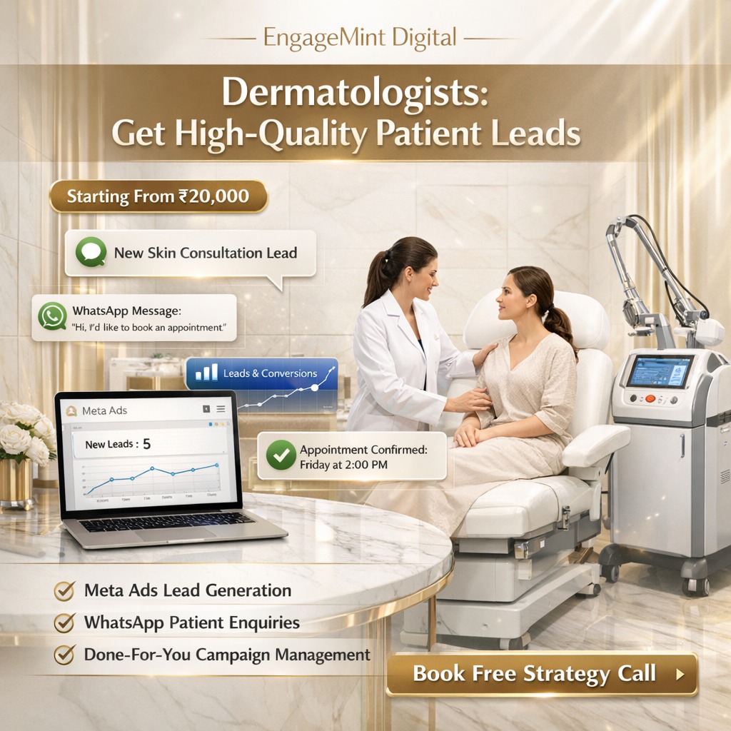 EngageMint Digital Facebook ad: Many dermatology clinics struggle with empty appointment…