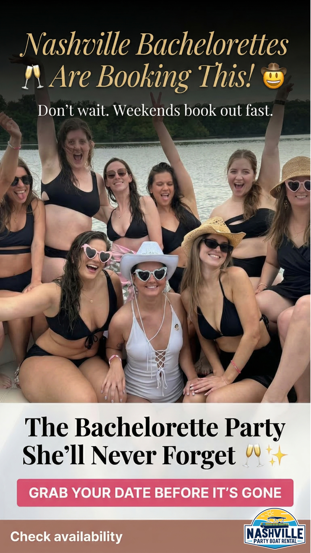 Nashville Party Boat Rental Facebook ad: Best Bachelorette Party in Nashville