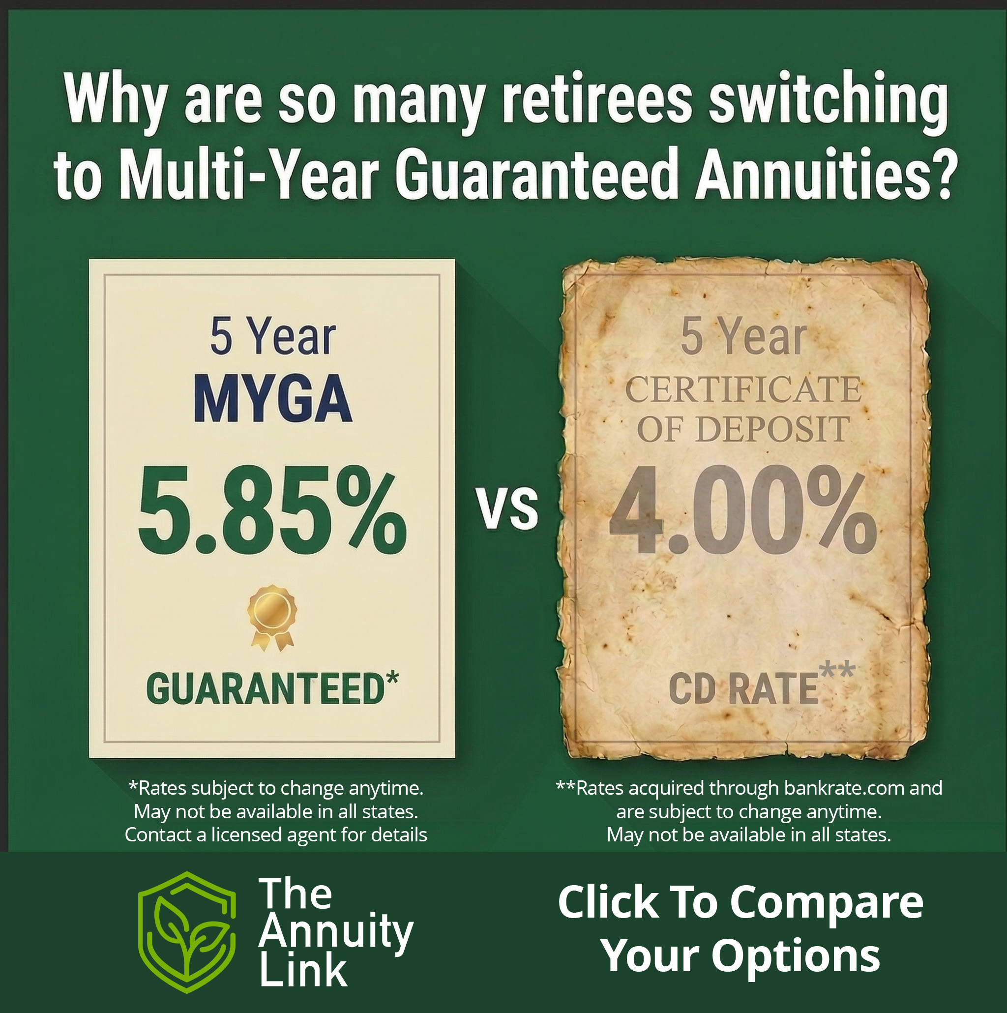 The Annuity Link Facebook ad: Did you know MYGA's often have Better Rates Than CDs?