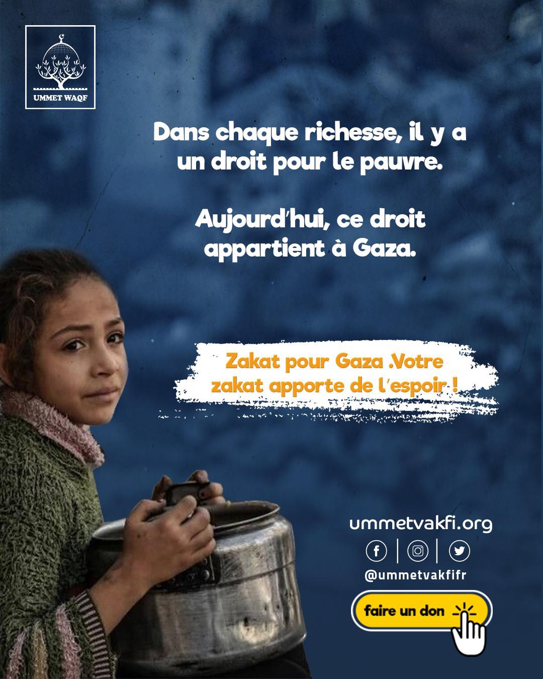 Waqf Ummah FR Facebook ad: Versez votre Zakat pour Gaza