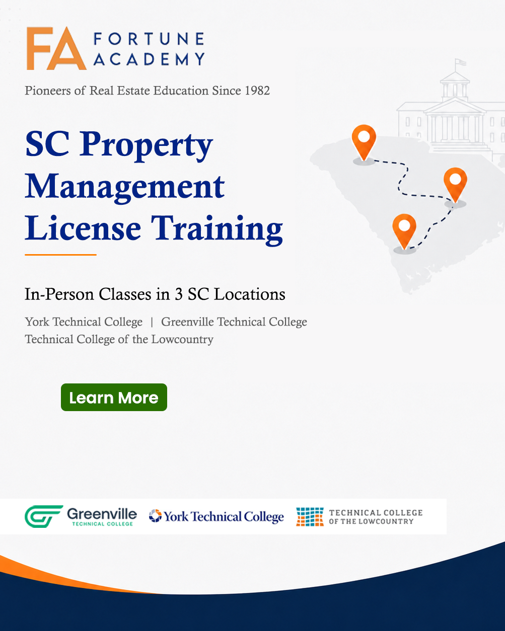 Fortune Academy of Real Estate Facebook ad: : $60K+ Avg. SC Salary* • Get Trained • Get Licensed