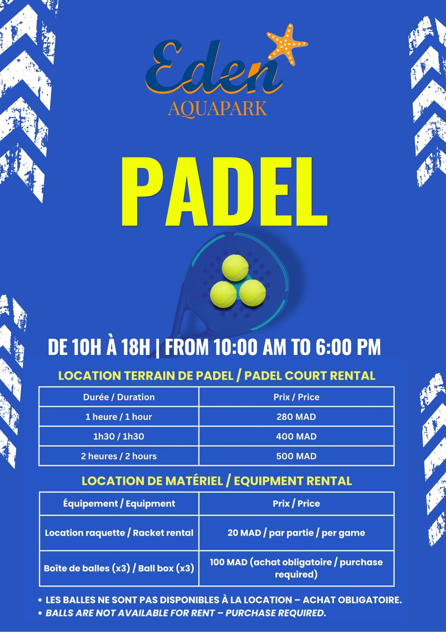 Eden Aquapark Facebook ad: **Le padel n'est pas seulement un sport… c'est…