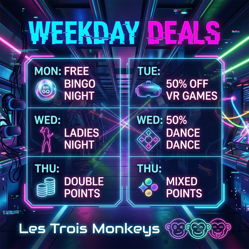 Les Trois Monkeys Facebook ad: Weekday Specials at Les Trois Monkeys
