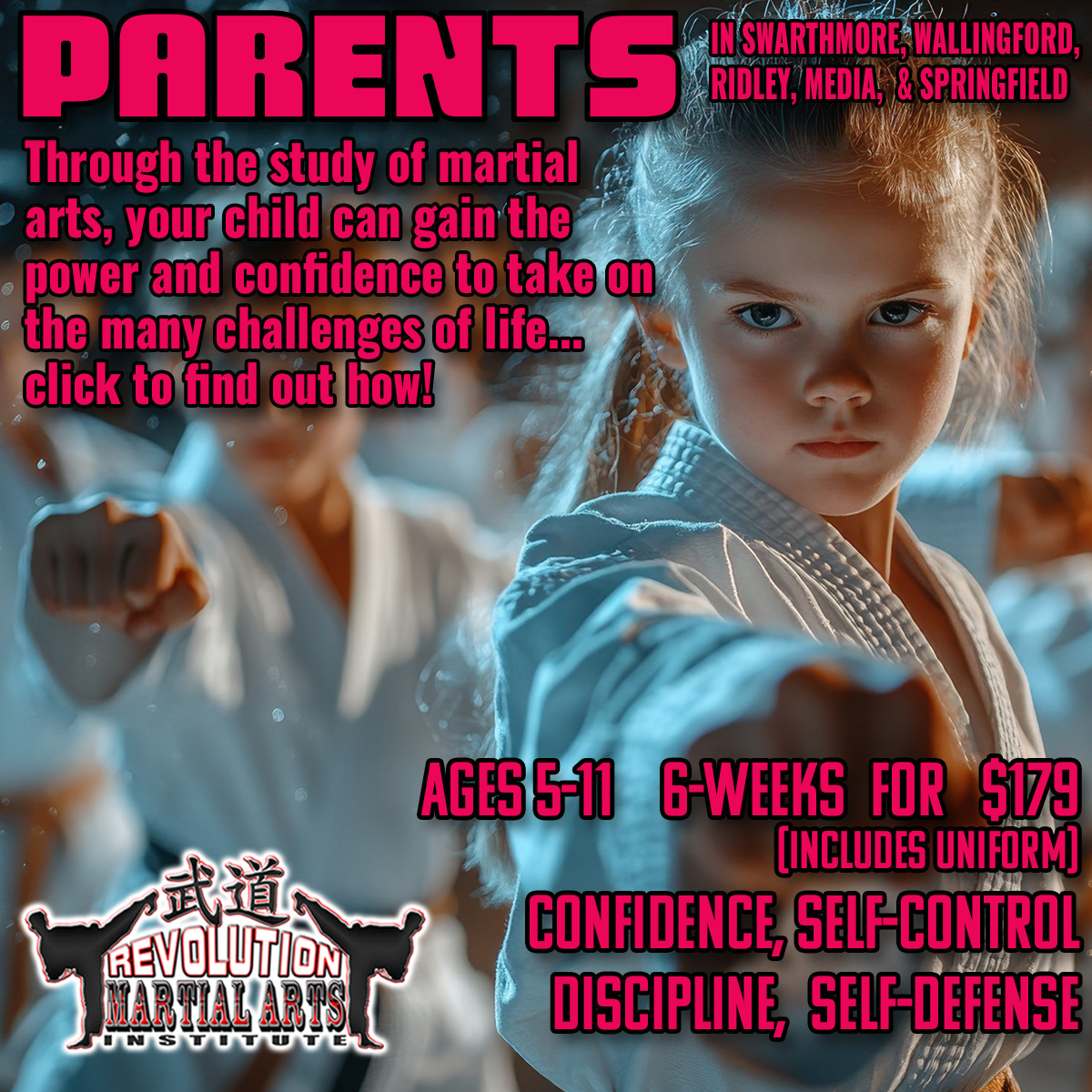 Revolution Martial Arts Institute Facebook ad: Give your child the tools to be a CHAMPION Description: 6…
