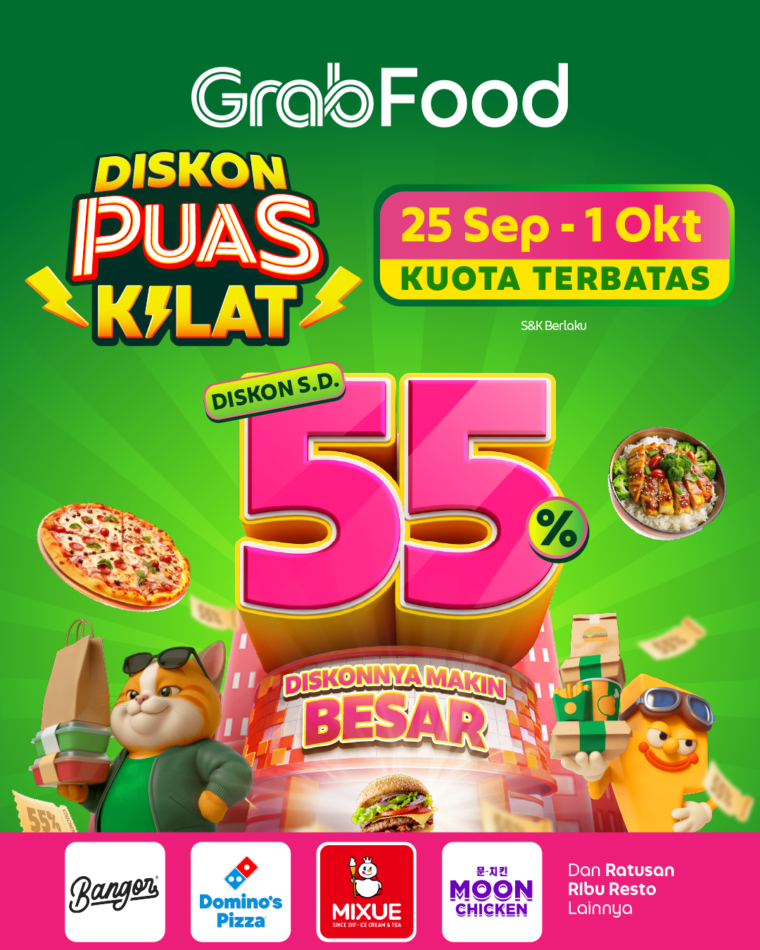 GrabFood Facebook ad: Diskon s.d. 55%