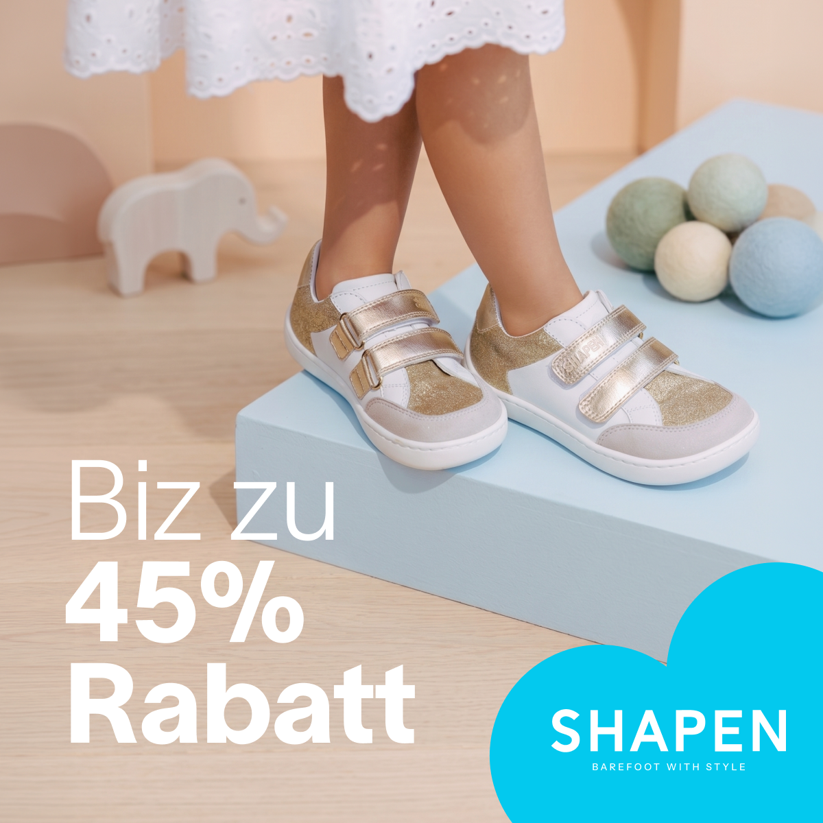 Shapen barefoot with style Facebook ad: Kinder-Barfußschuhe im Sale!