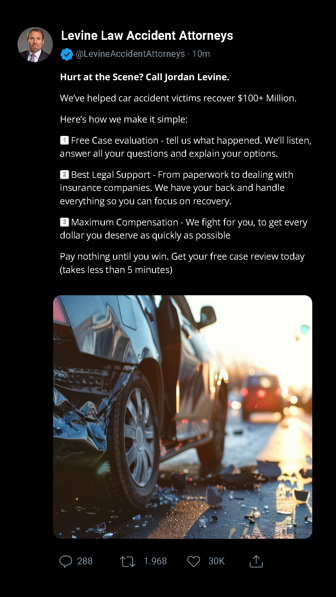 Levine Law Facebook ad from Nov 12, 2025