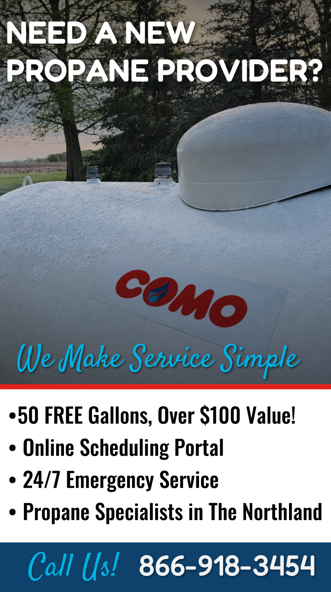 Como Oil & Propane Facebook ad from Apr 9, 2026