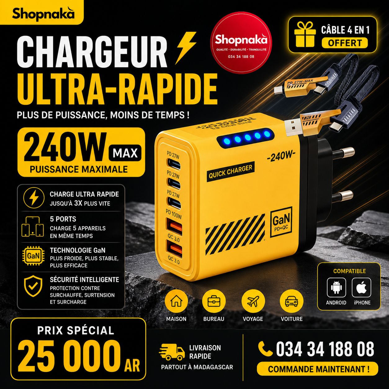Shopnakà Facebook ad: MARRE DES CHARGEURS LENTS?