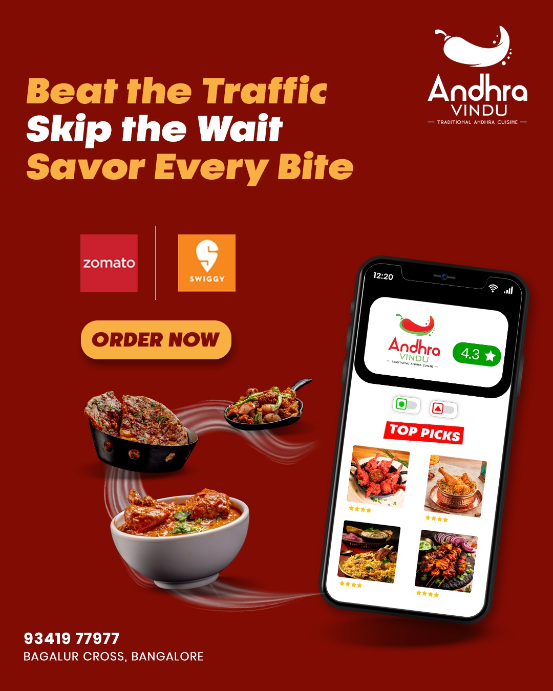 Andhra Vindu Multicuisine Restaurant Facebook ad: Order Authentic Andhra Cuisine Now