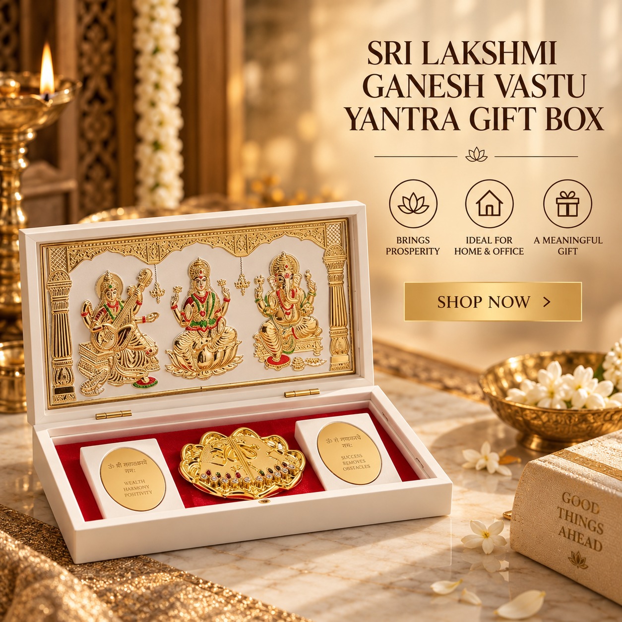 CrystalCollective Facebook ad: Buy Gold Plated Lakshmi Ganesh Vastu Yantra Box