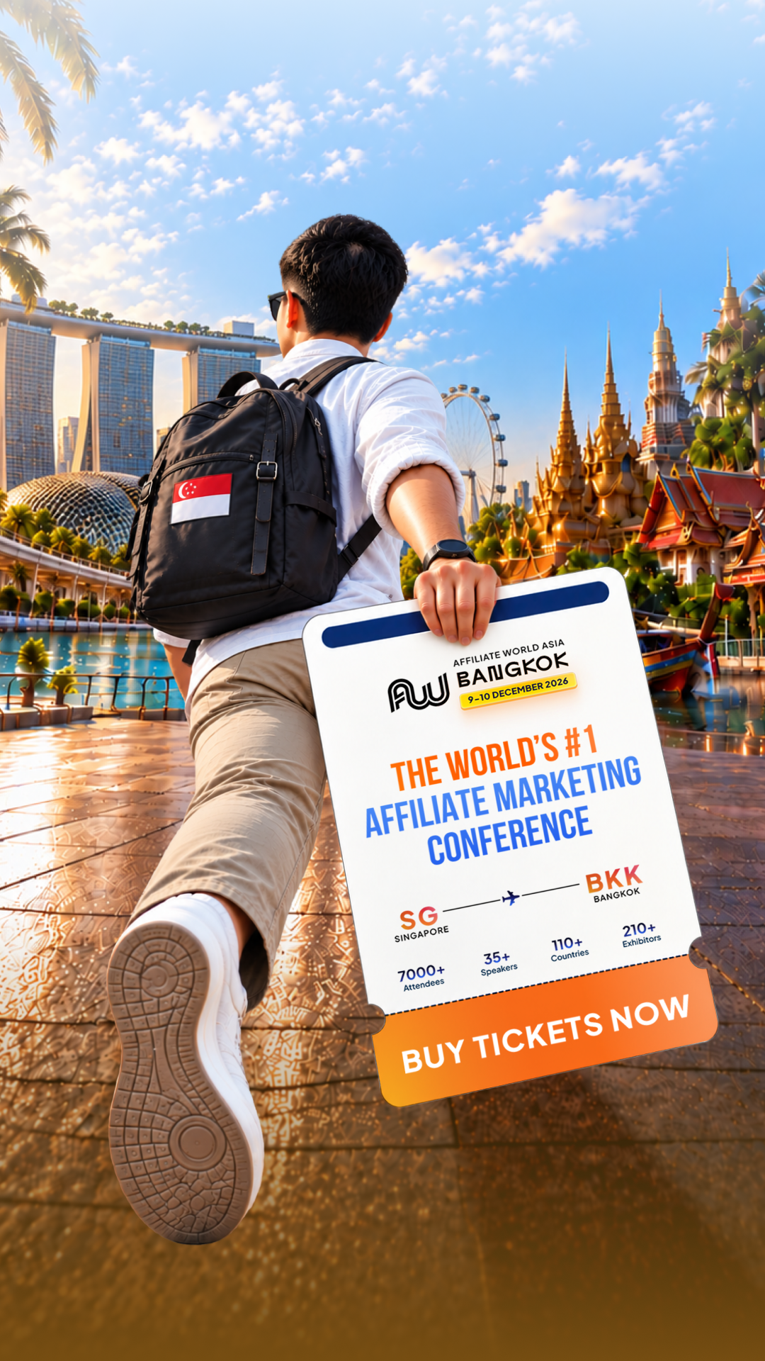Affiliate World Conferences Facebook ad: Next stop: Bangkok. The industry is boarding.