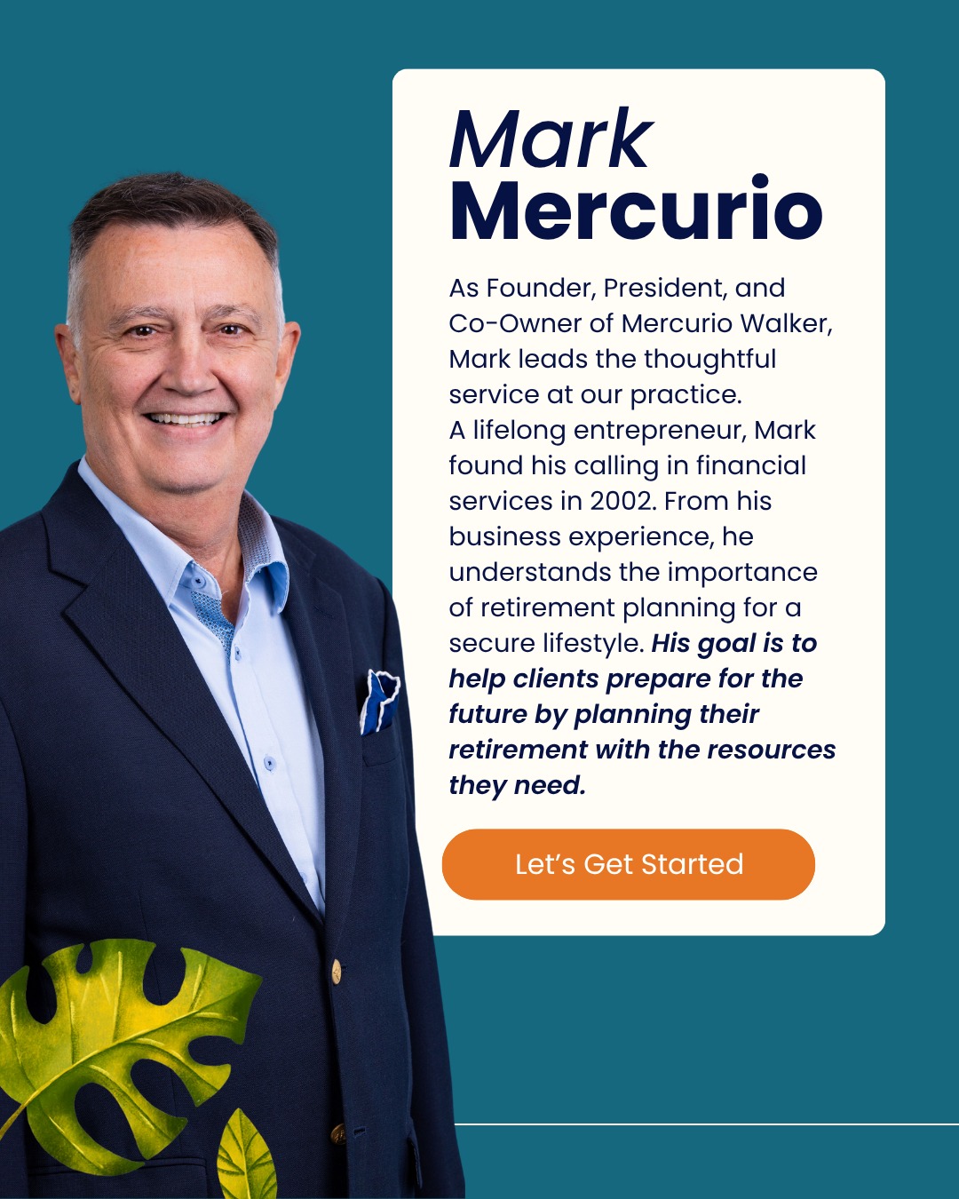 Mercurio Walker Financial Advisors Facebook ad: As Founder, President, and Co-Owner of Mercurio Walker…