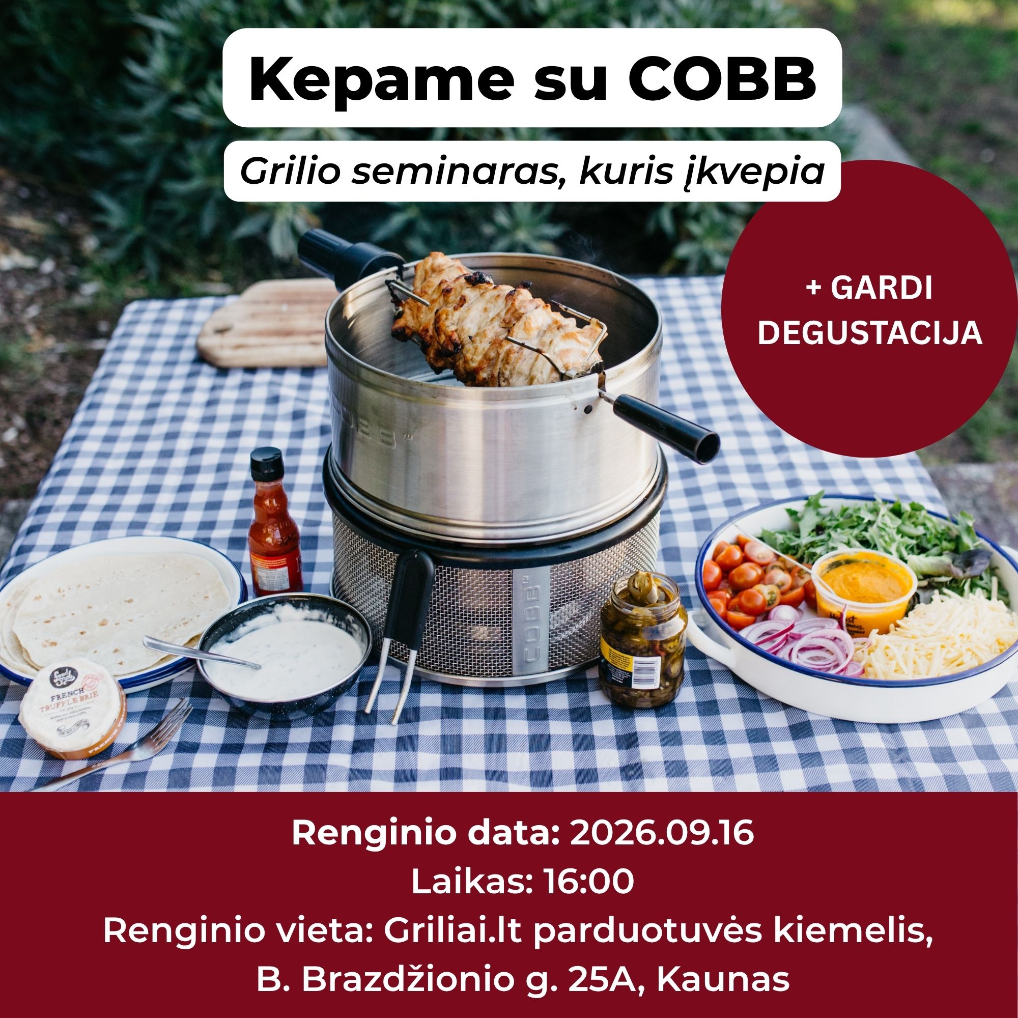 Griliai.lt Facebook ad: Kepame su COBB, grilio seminaras ir degustacija