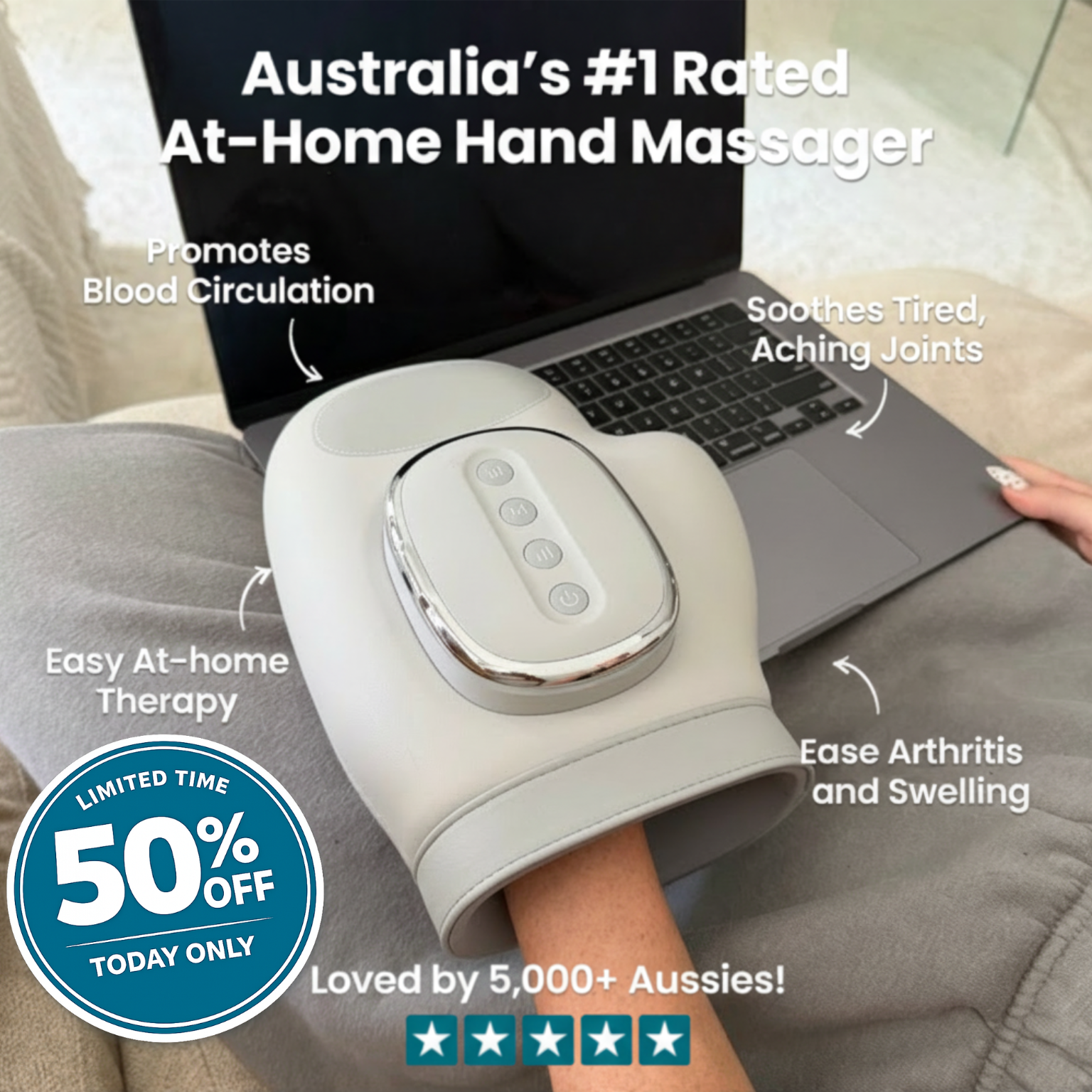 PulseRelif Facebook ad: 50% OFF Best-Selling Hand Massager