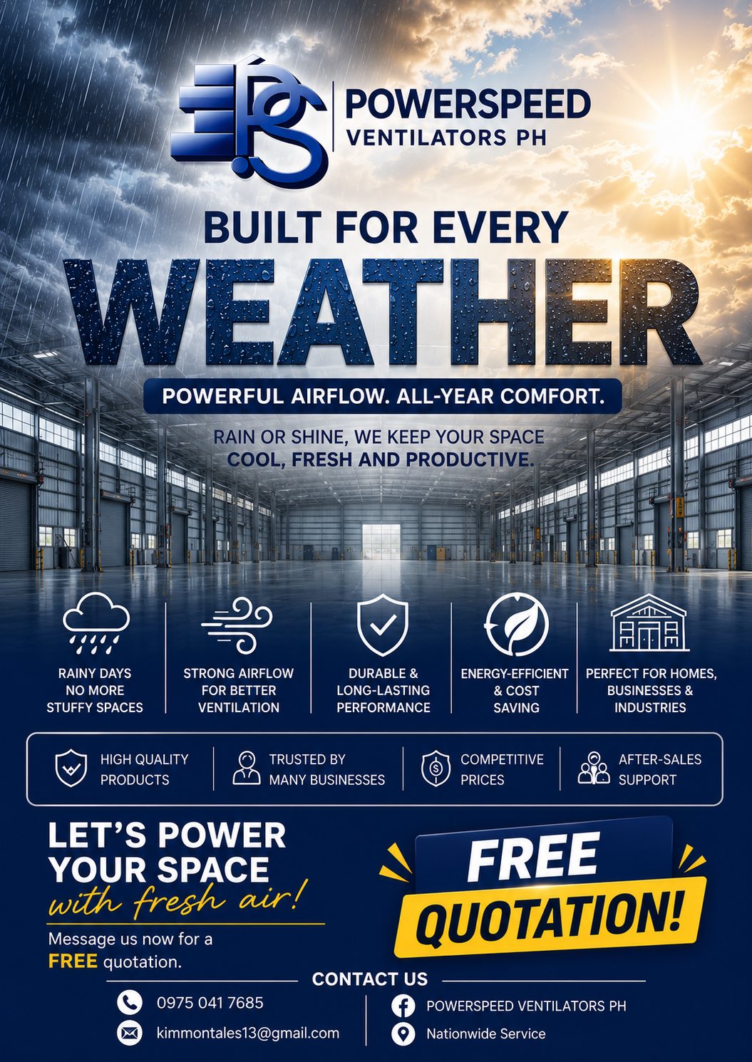Powerspeed Ventilators PH Facebook ad: Mainit ba sa warehouse, factory, o business ninyo?