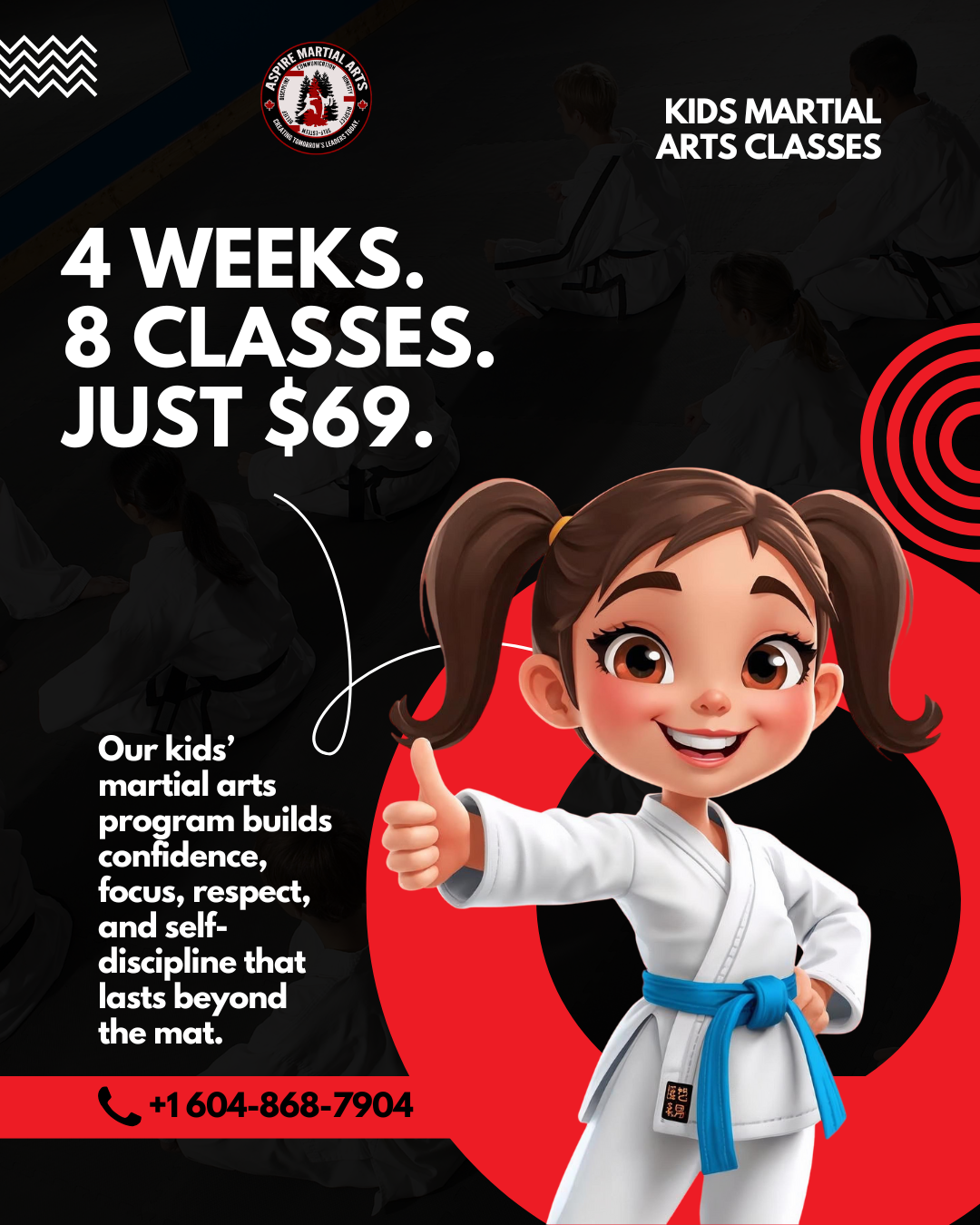 Aspire Martial Arts Facebook ad: 6-Week Intro Program: Only $69!