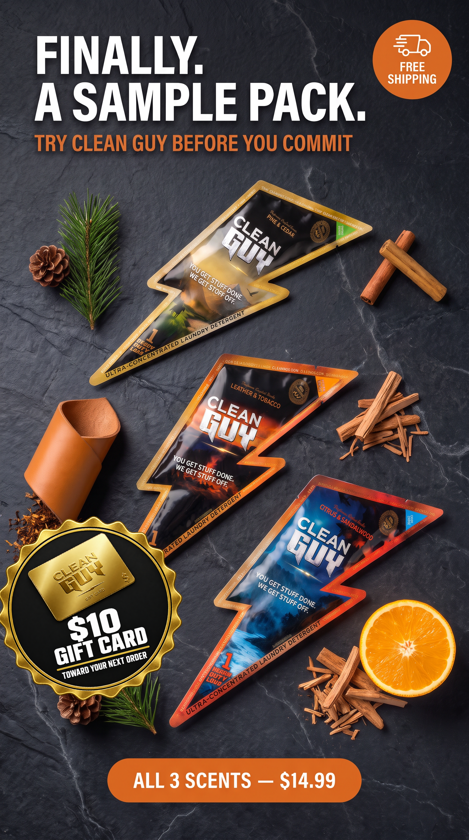 Clean Guy Facebook ad: Find Your Scent. Get $10 Back.
