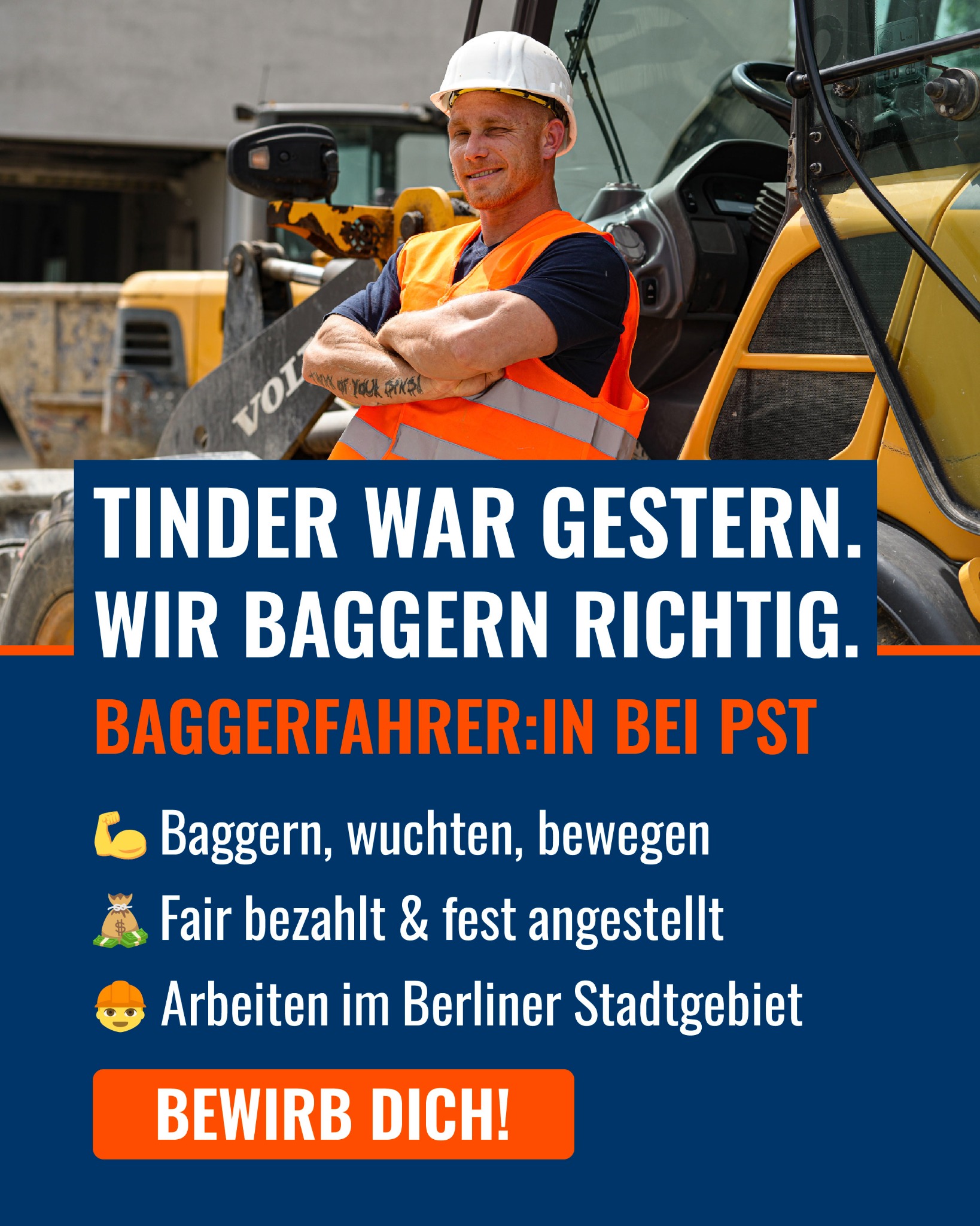 PST-Grundbau Facebook ad: Tinder war gestern. Wir baggern richtig!
