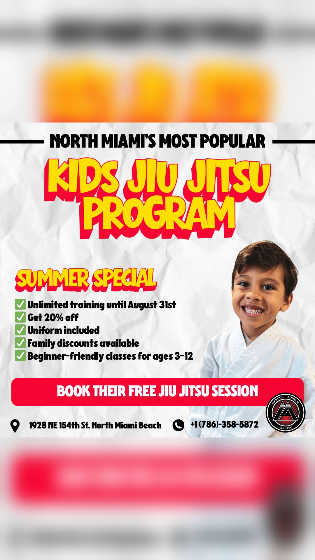 Marcus Aurelio Jiujitsu Academy Facebook ad from May 27, 2026