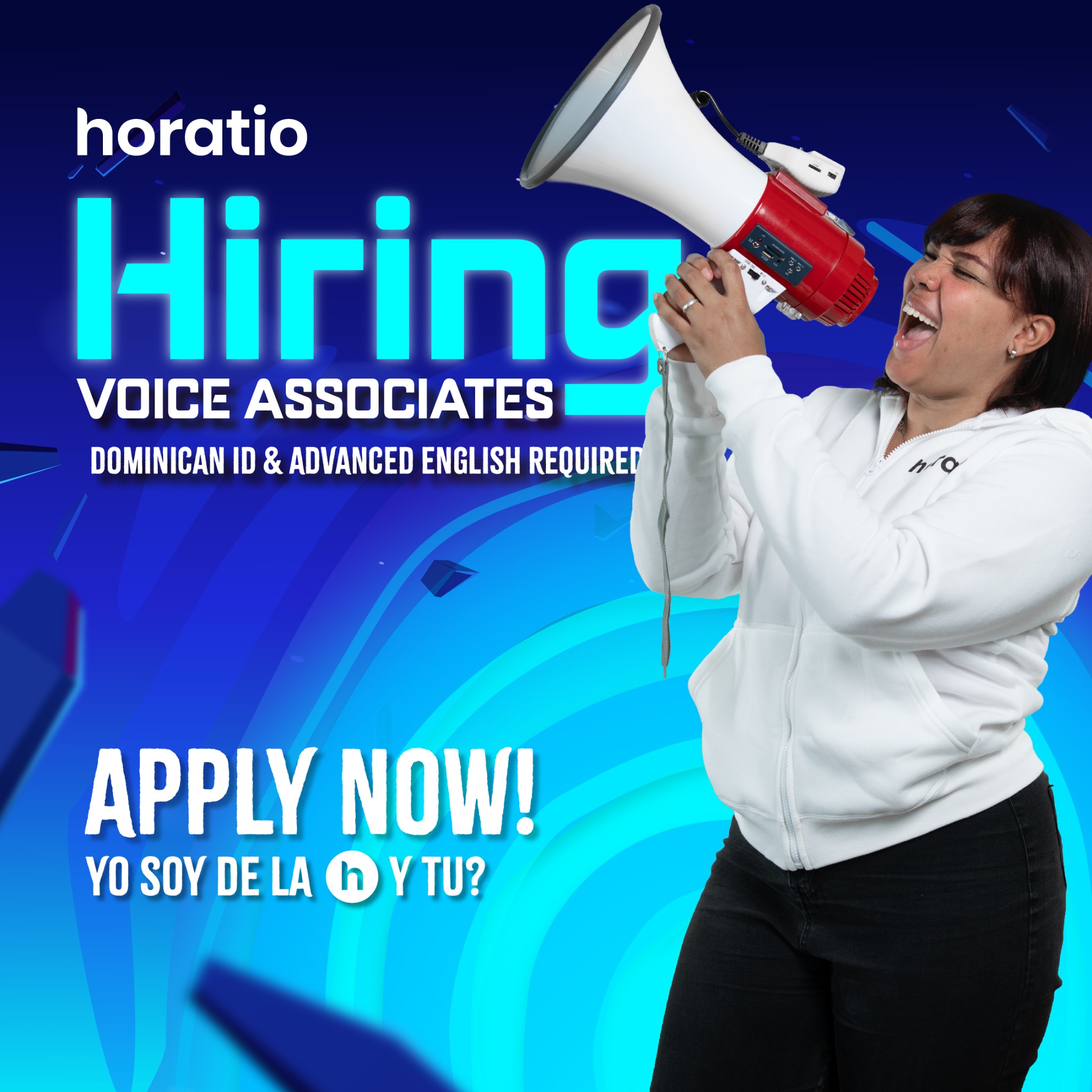 Hire Horatio RD Facebook ad: Now Hiring English-Speaking Voice CX Agents