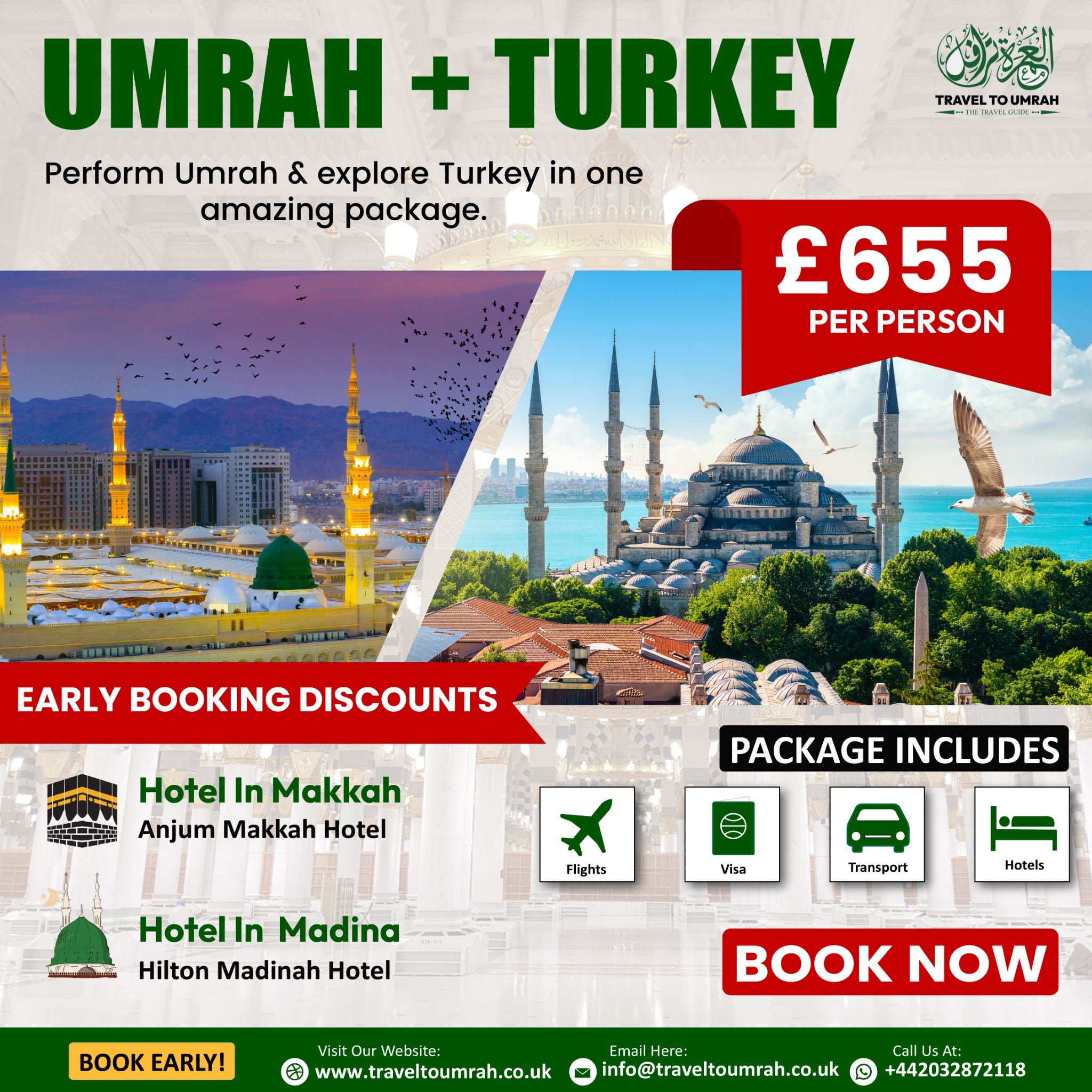 Travel To Umrah Facebook ad: Book Umrah Plus Turkey Tour