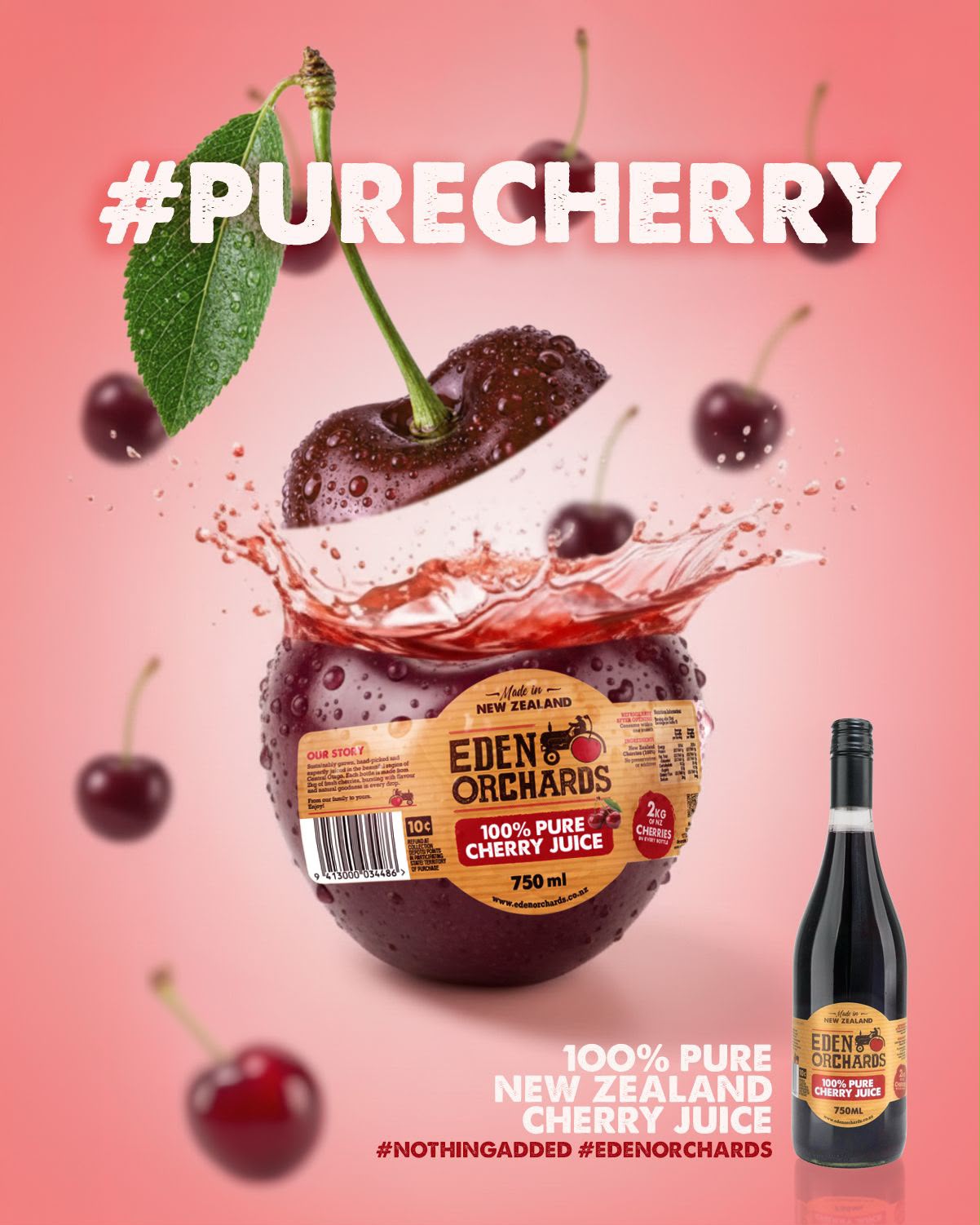 Eden Orchards Facebook ad: 100% Pure NZ Cherry Juice