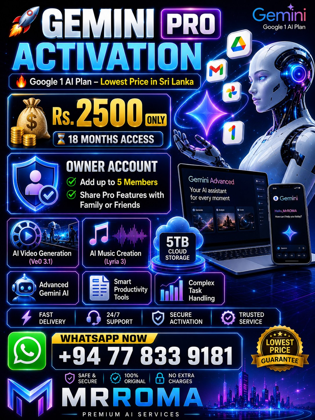 Mr ROMA Facebook ad: Gemini Pro 18 months Plan activation for your…