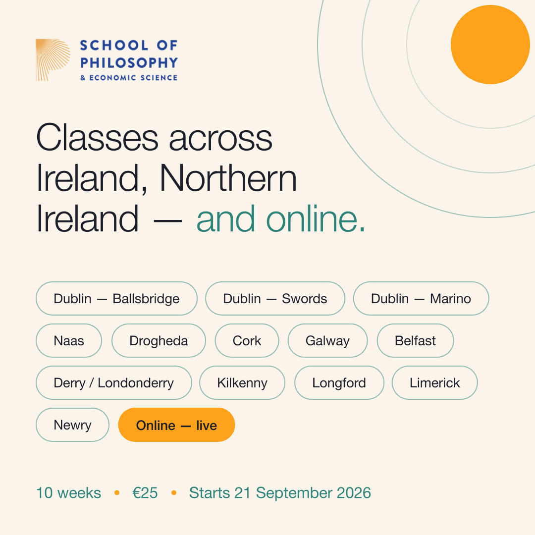 Practical Philosophy Ireland Facebook ad: Course offered at a reduced fee of €25.