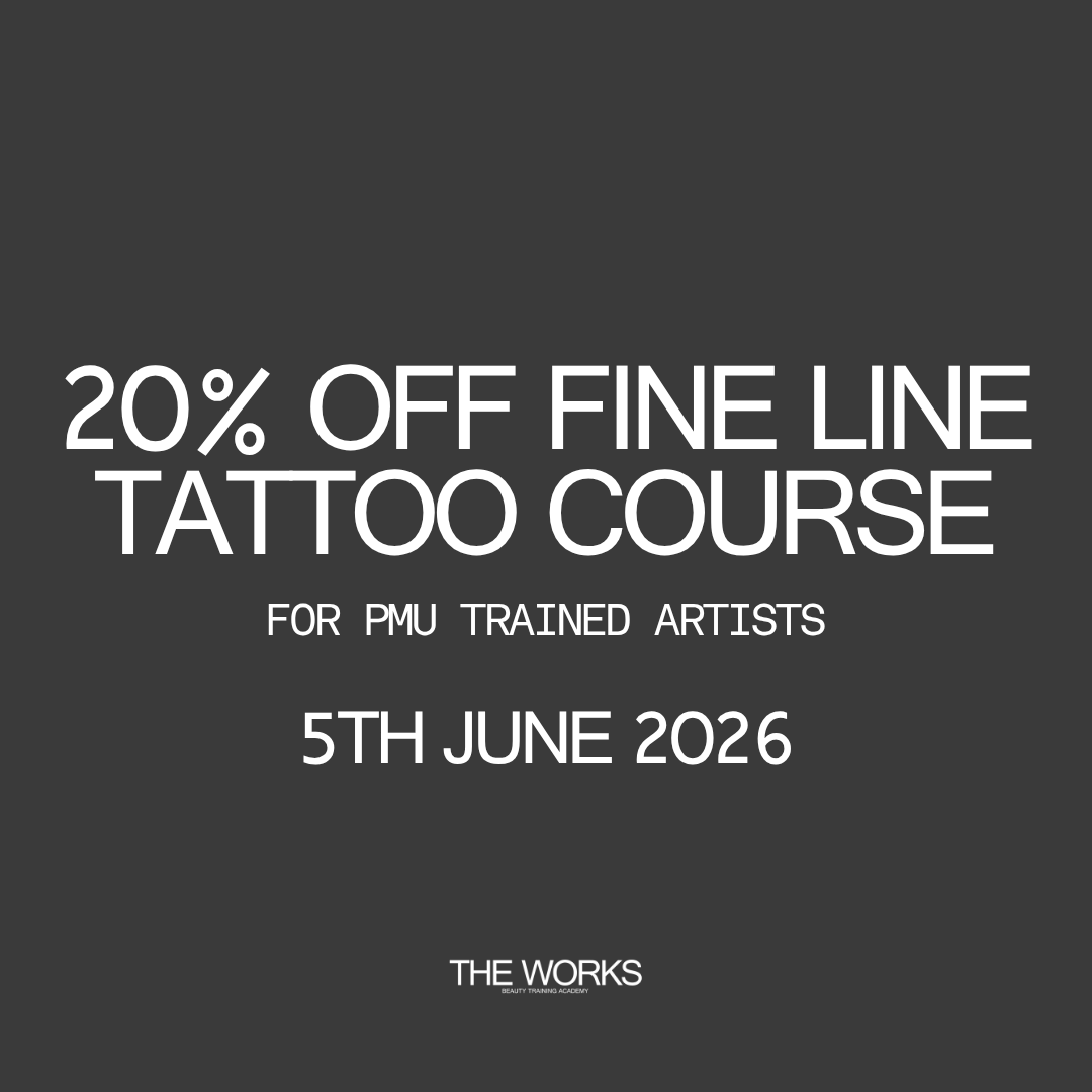 The Works Sheffield Facebook ad: 20% OFF Fine Line Tattoo Course