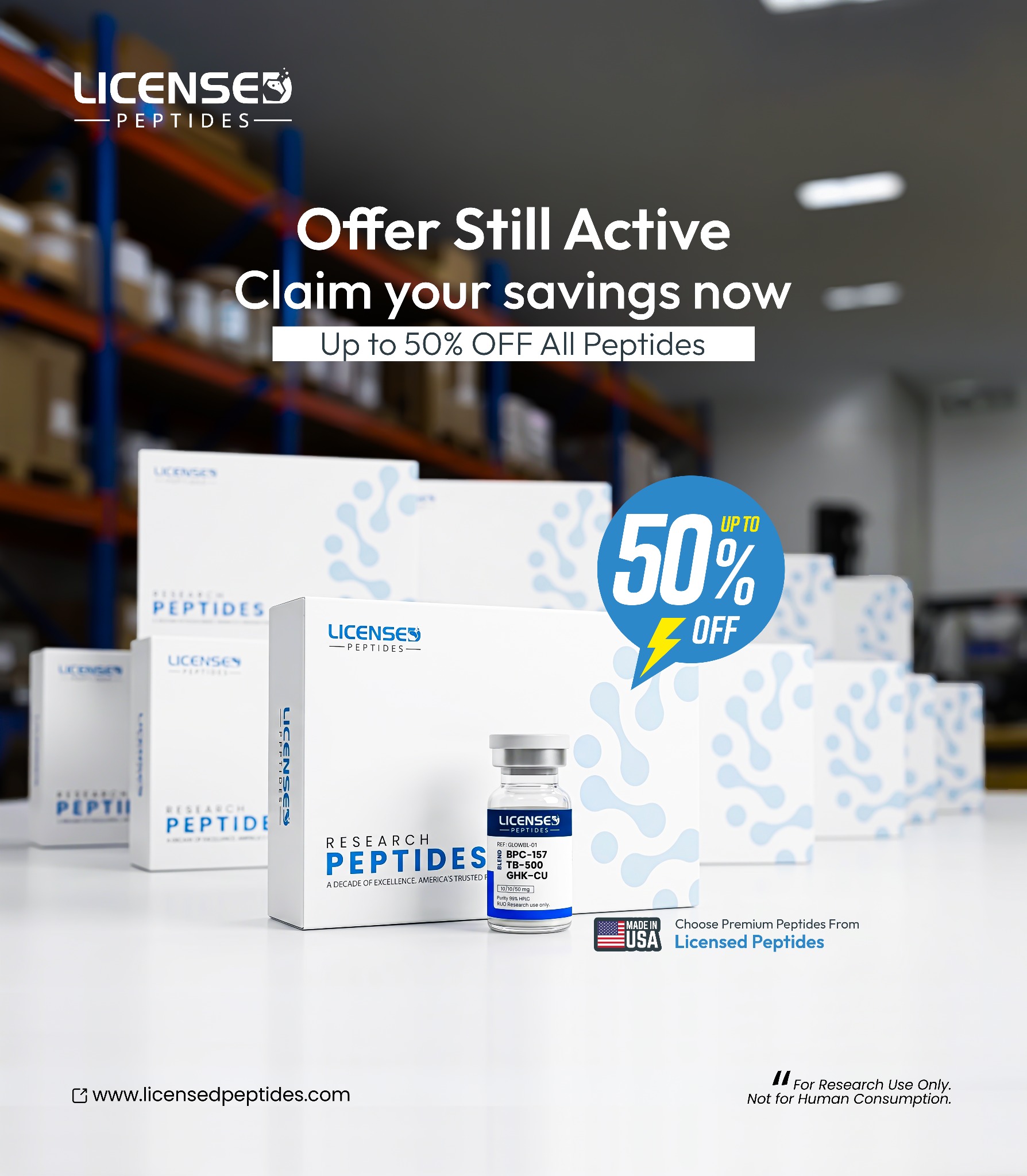 LicensedPeptides.com Facebook ad