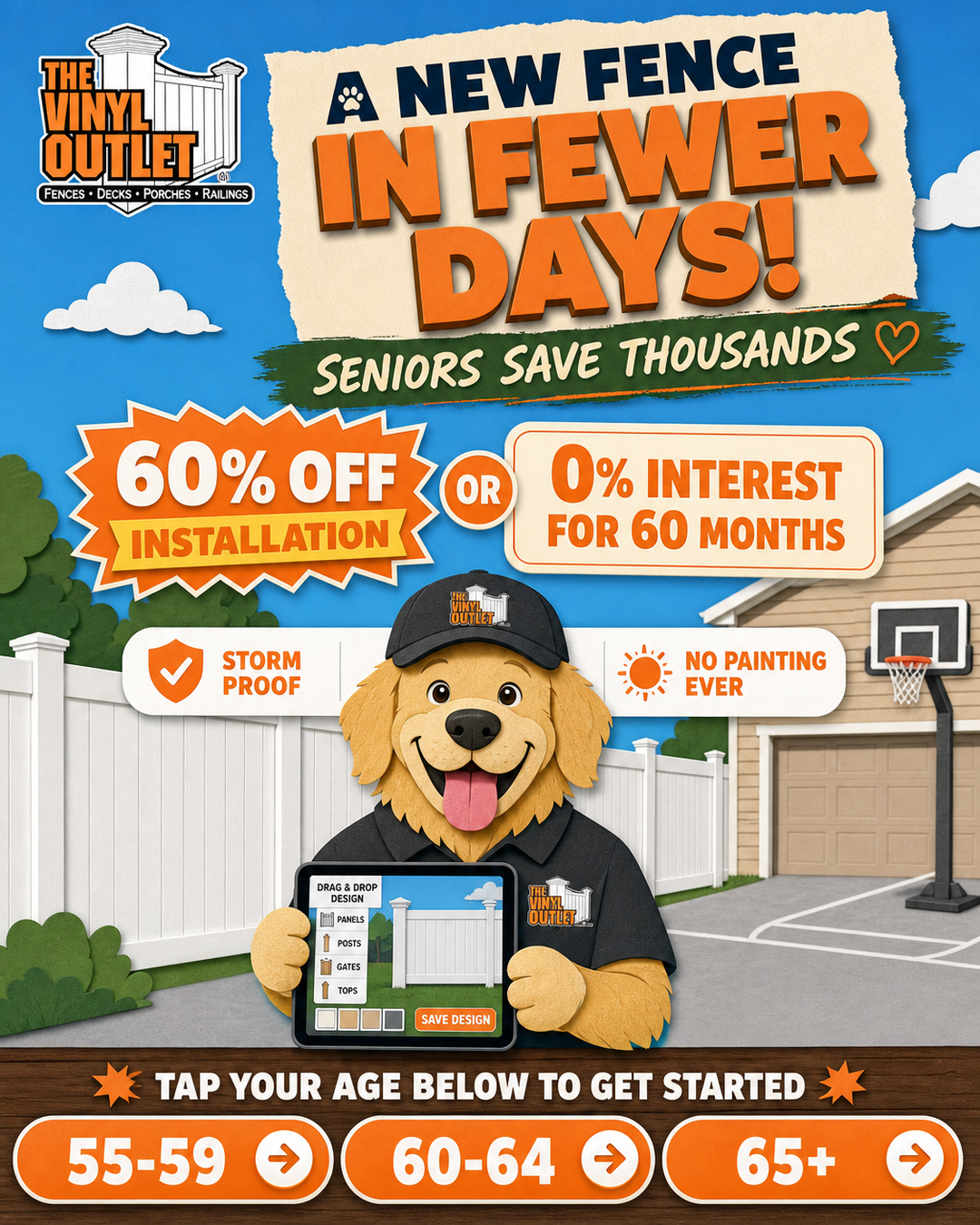 The Vinyl Outlet Facebook ad: Seniors Save Thousands On New Fence
