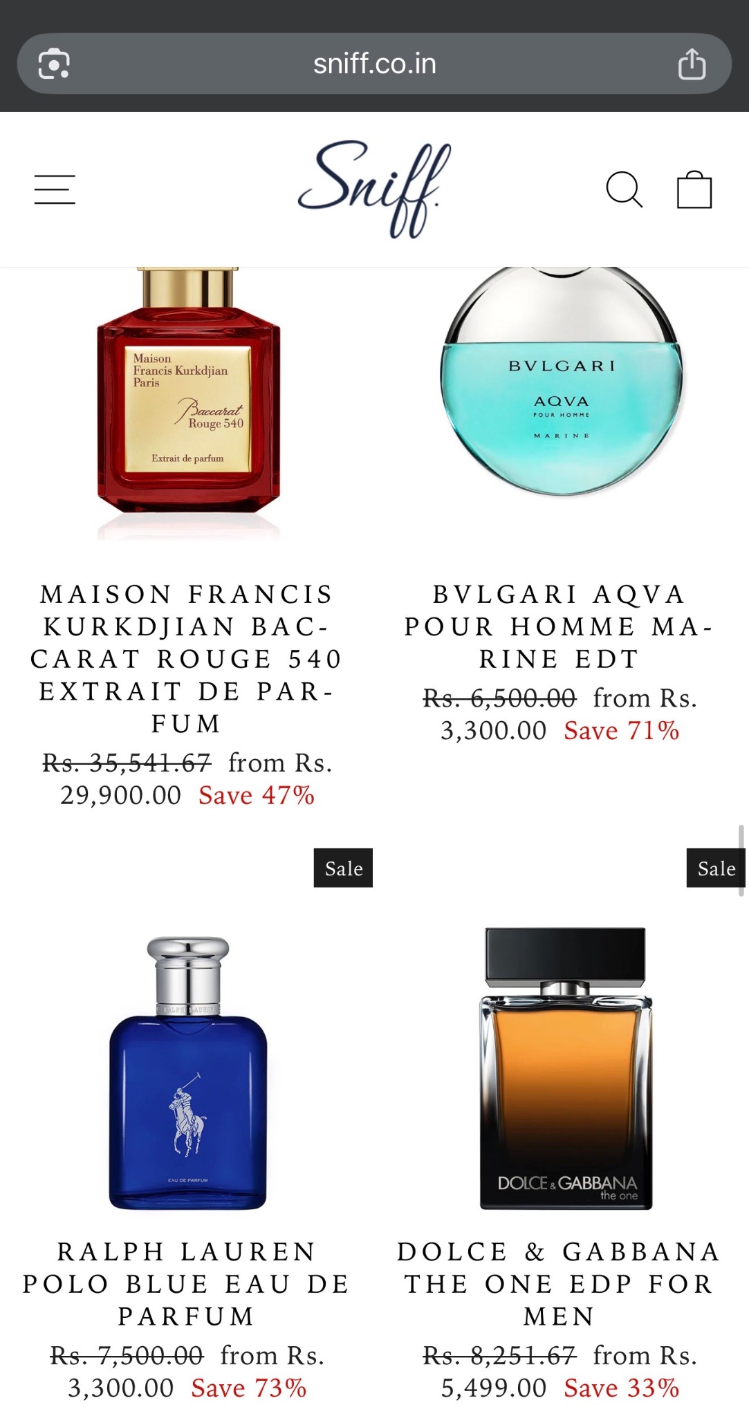 Sniff Perfumes Facebook ad: Up to 70% off. 100% genuine.
