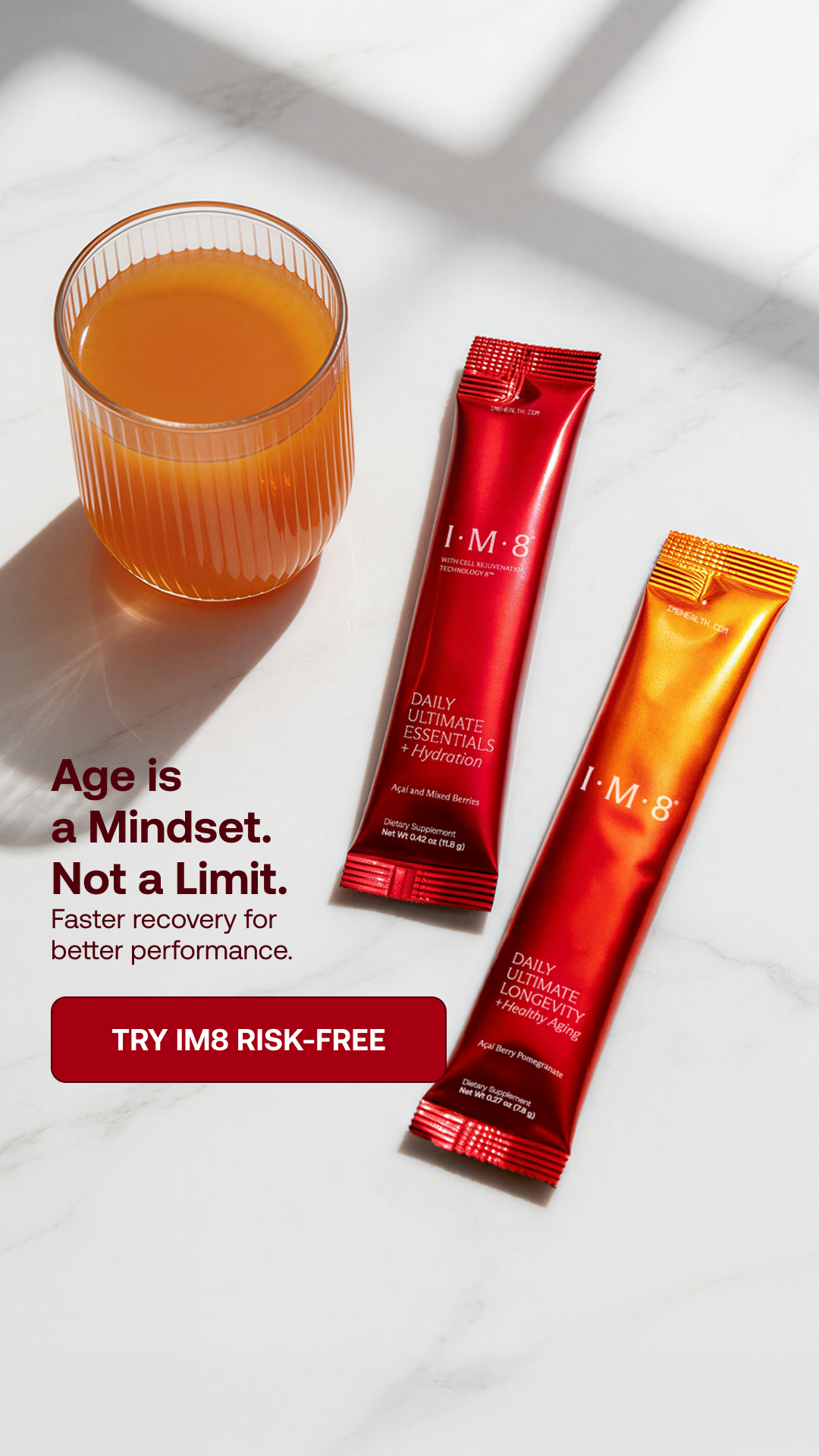 IM8 Facebook ad: Perform Now. Thrive Tomorrow. The Beckham Stack.