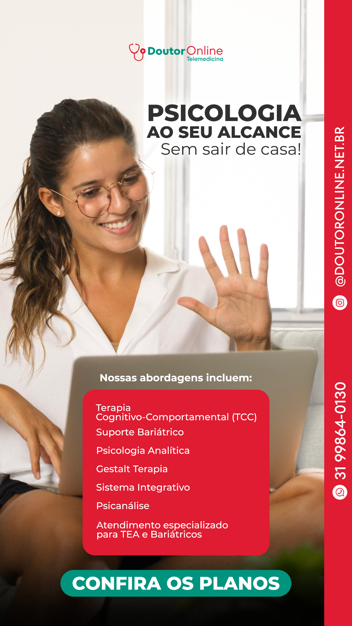 Doutor Online Telemedicina Facebook ad: Terapia online de forma simples, segura e acessível.