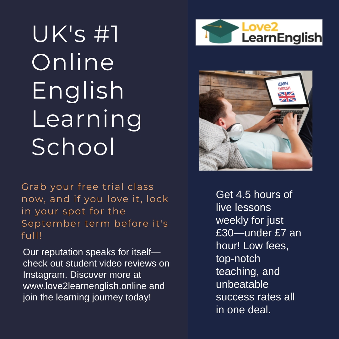 Love2learn English - Online Facebook ad: The UK's #1 Online English Learning School