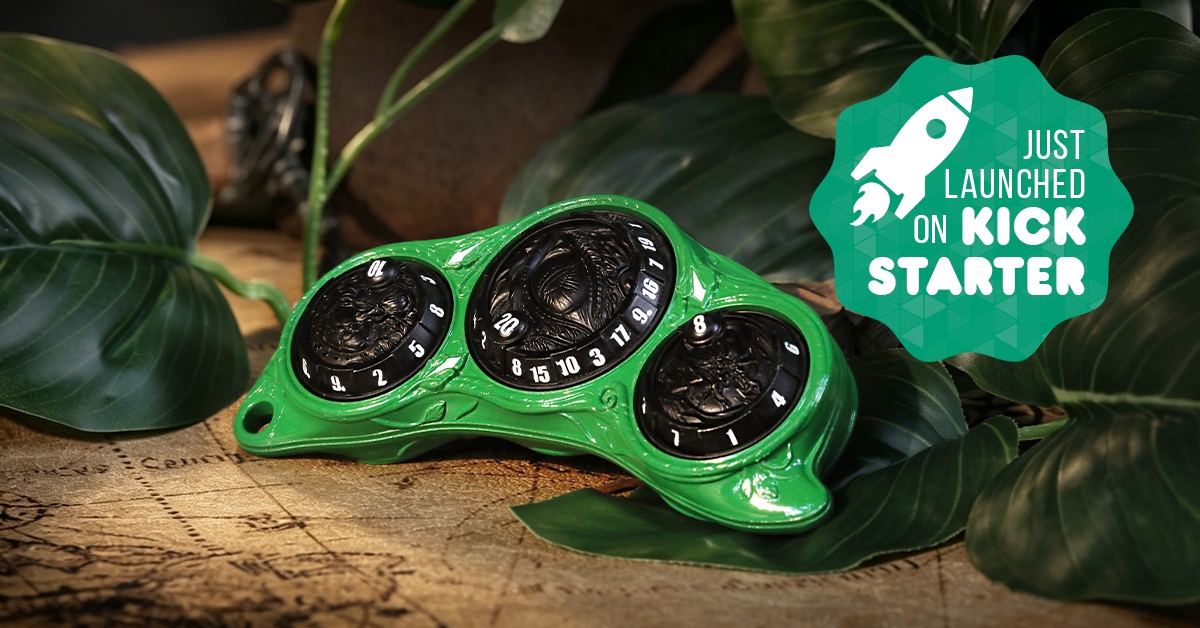 Tabletop Games Crowdfunding Projects Facebook ad: 6-in-1 Metal Rotating RPG Dice Artifact