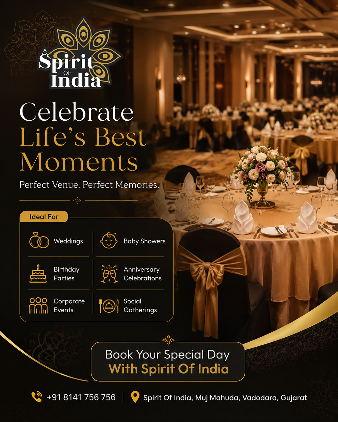 Spirit Of India Facebook ad: Book Your Celebration Today