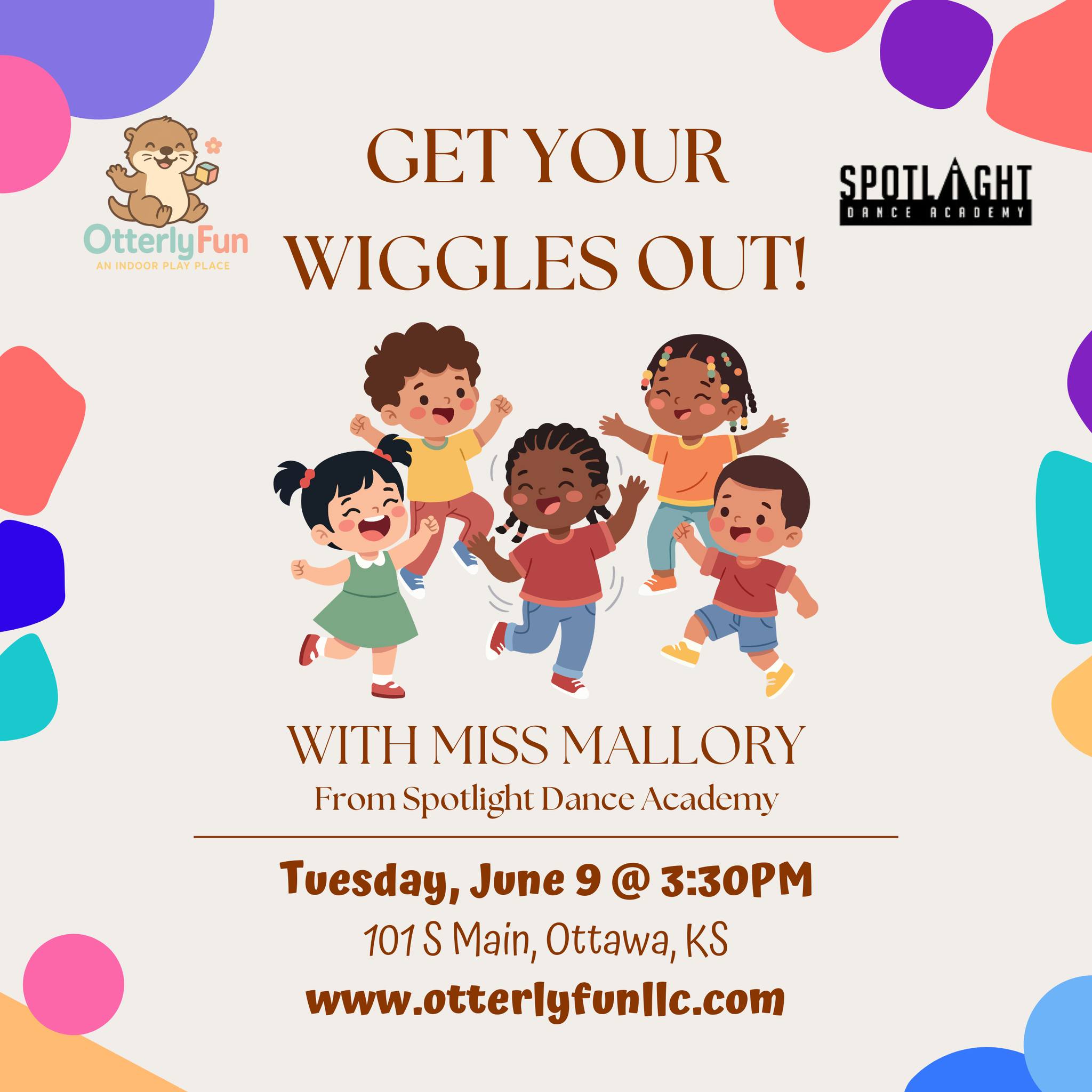 Otterly Fun - An Indoor Play Place Facebook ad: Get Your Wiggles Out With Miss Mallory - 6/9 @ 3:30PM