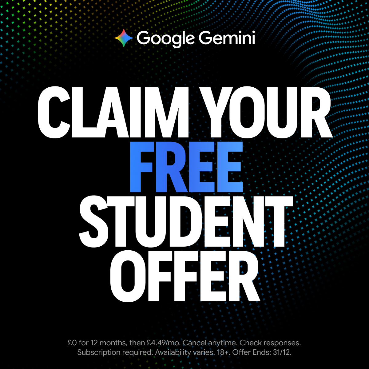 Google Gemini App Facebook ad: Claim Free Student Plan