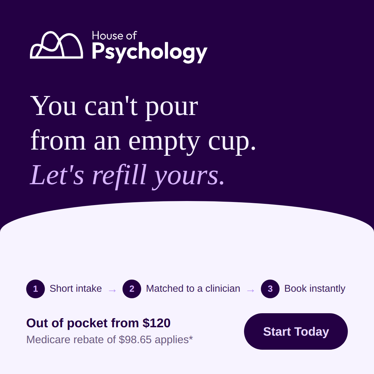 House of Psychology Facebook ad: Matched and booked in minutes
