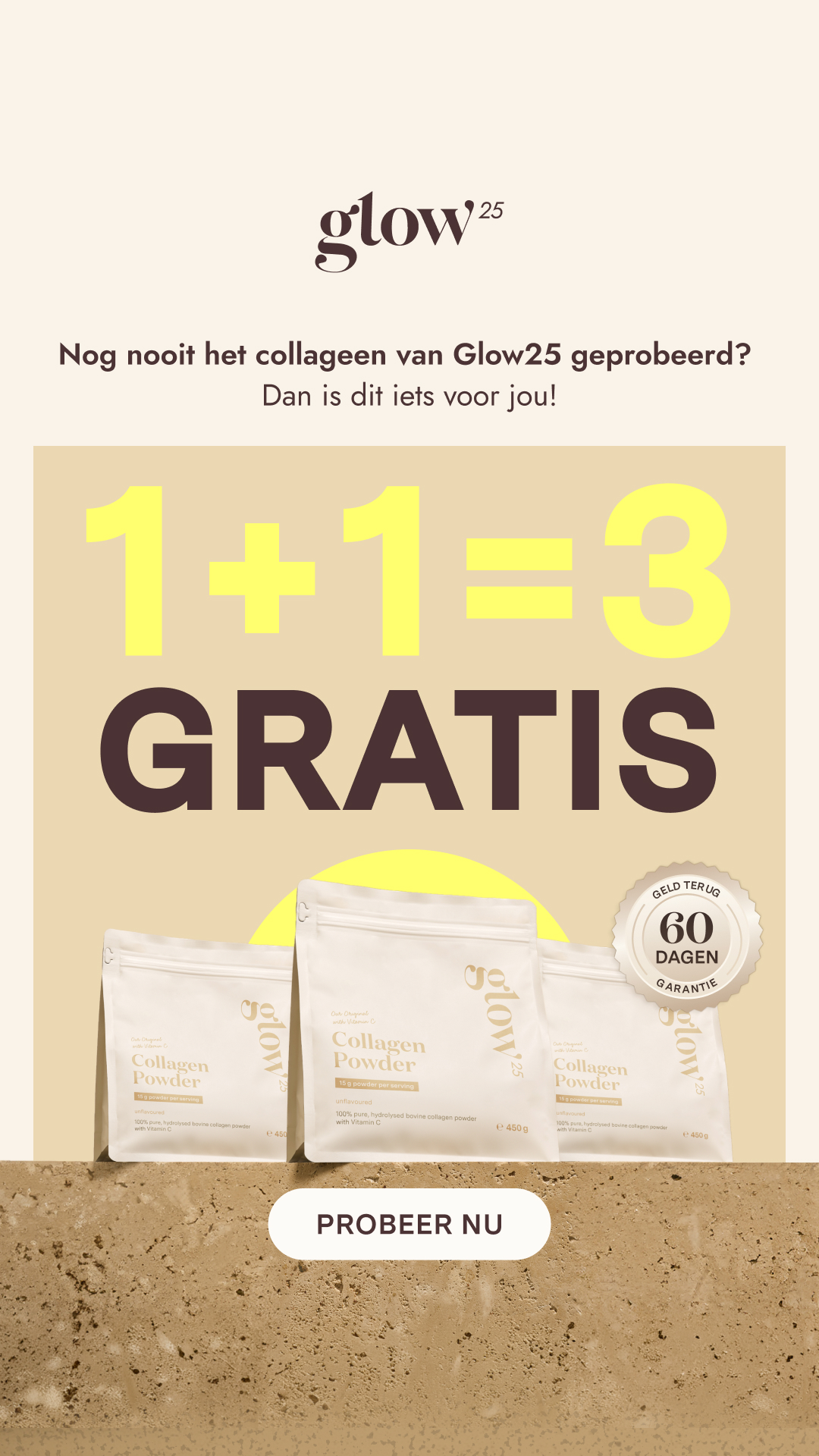 Glow25 Nederland Facebook ad: Bestseller-collageen: Ontwikkeld door experts, geliefd…