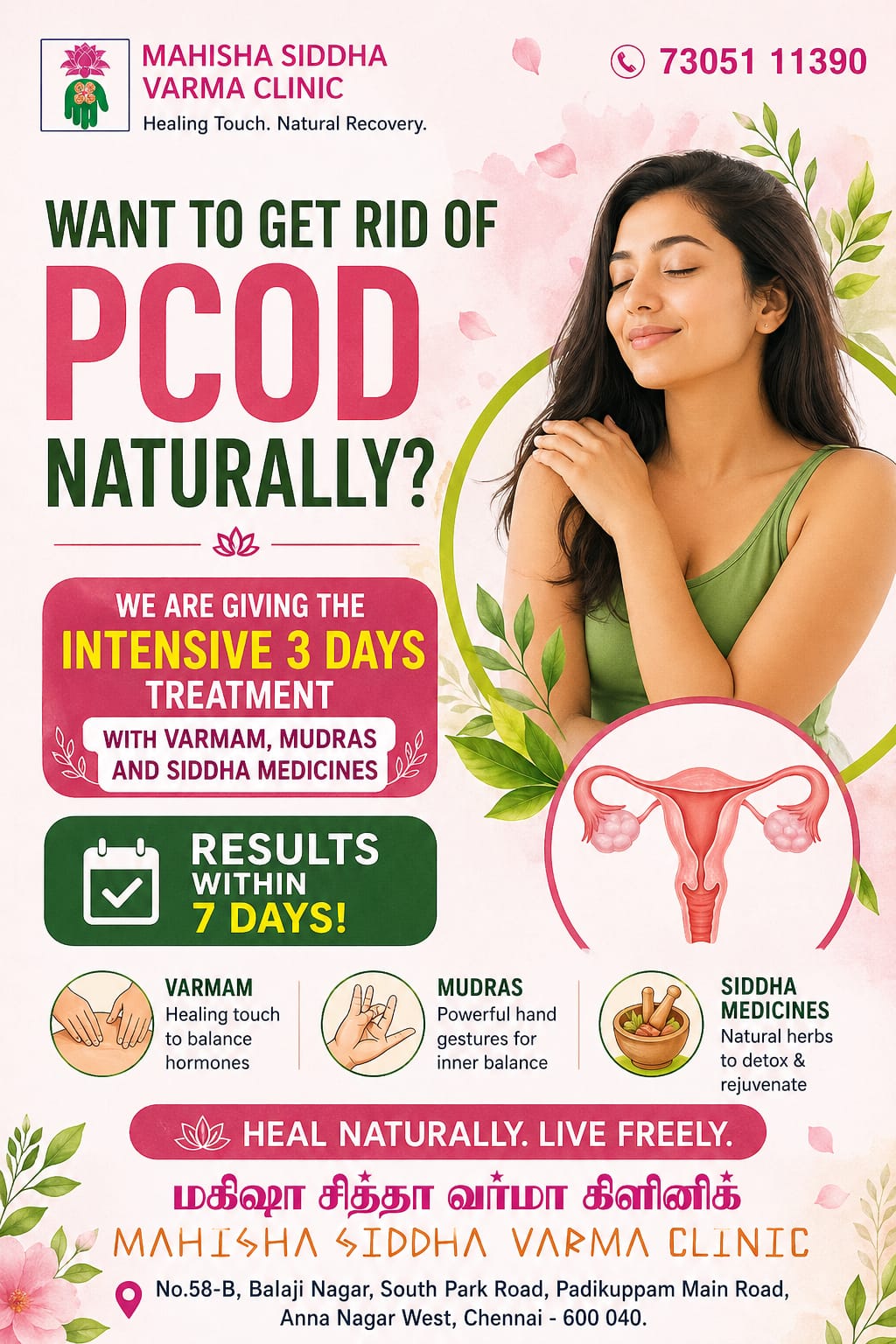 Mahisha siddha varmam clinic Facebook ad: Manage PCOD Naturally with Siddha Care