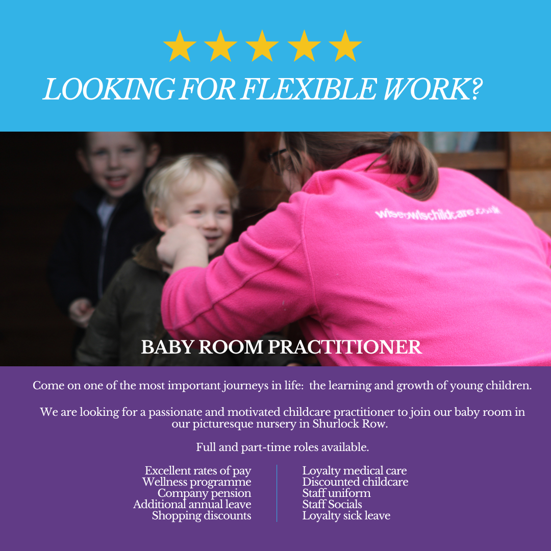 Wise Owls Day Nursery Shurlock Row Facebook ad: Love cuddles, tiny giggles, and making a difference…